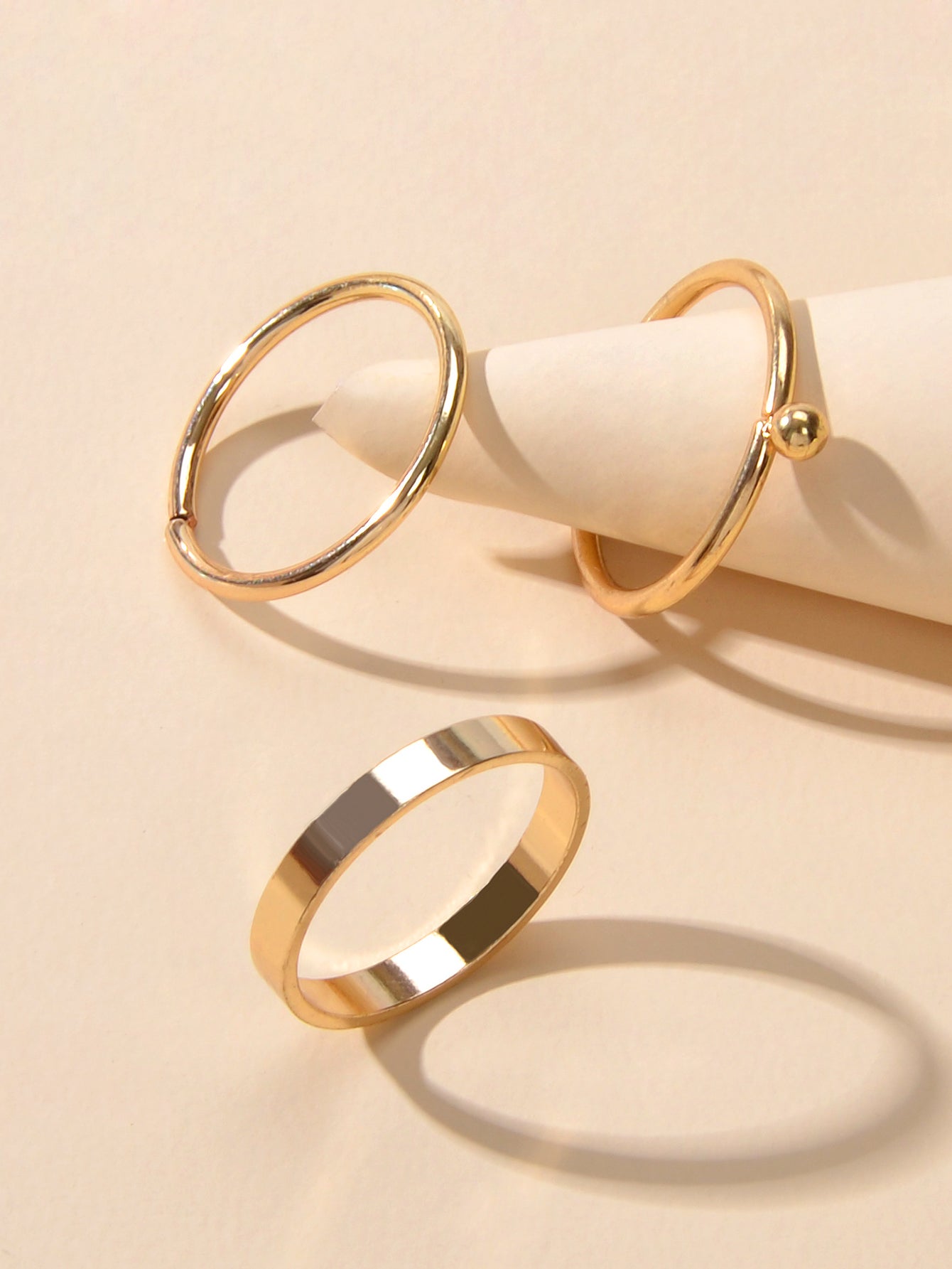 Stackable 3 pcs Gold Metal Minimalist Finger Ring set Multiple Rings Bulk Pack-1