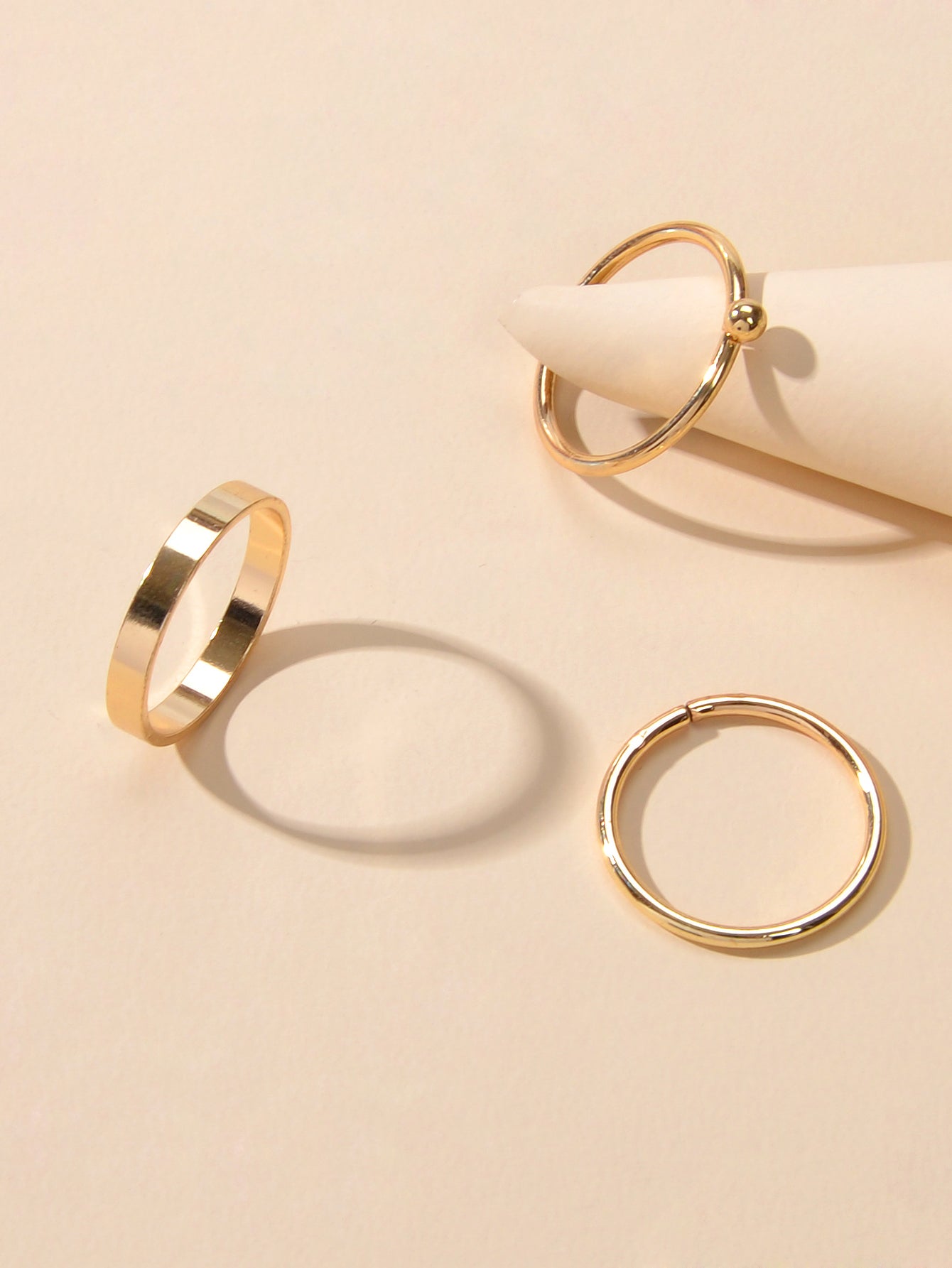Stackable 3 pcs Gold Metal Minimalist Finger Ring set Multiple Rings Bulk Pack-2