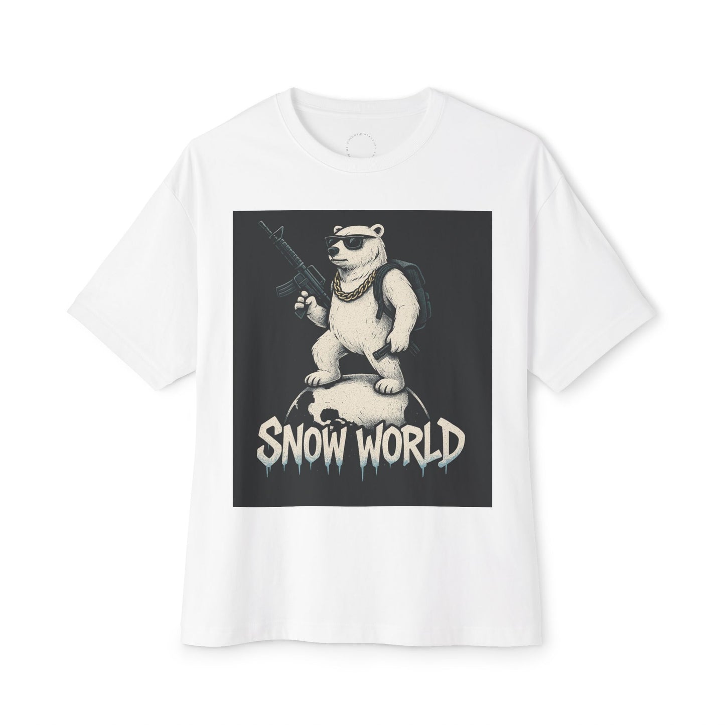 Snow World Unisex Oversized Boxy Tee - Cool Polar Bear Graphic T-Shirt