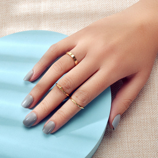 Stackable 3 pcs Gold Metal Minimalist Finger Ring set Multiple Rings Bulk Pack-0