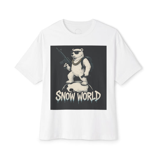 Snow World Unisex Oversized Boxy Tee - Cool Polar Bear Graphic T-Shirt
